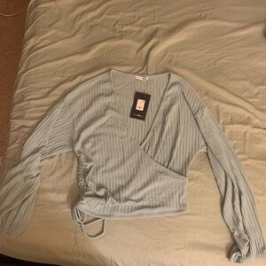 Fashion Nova Sage Green Ribbed Blouse